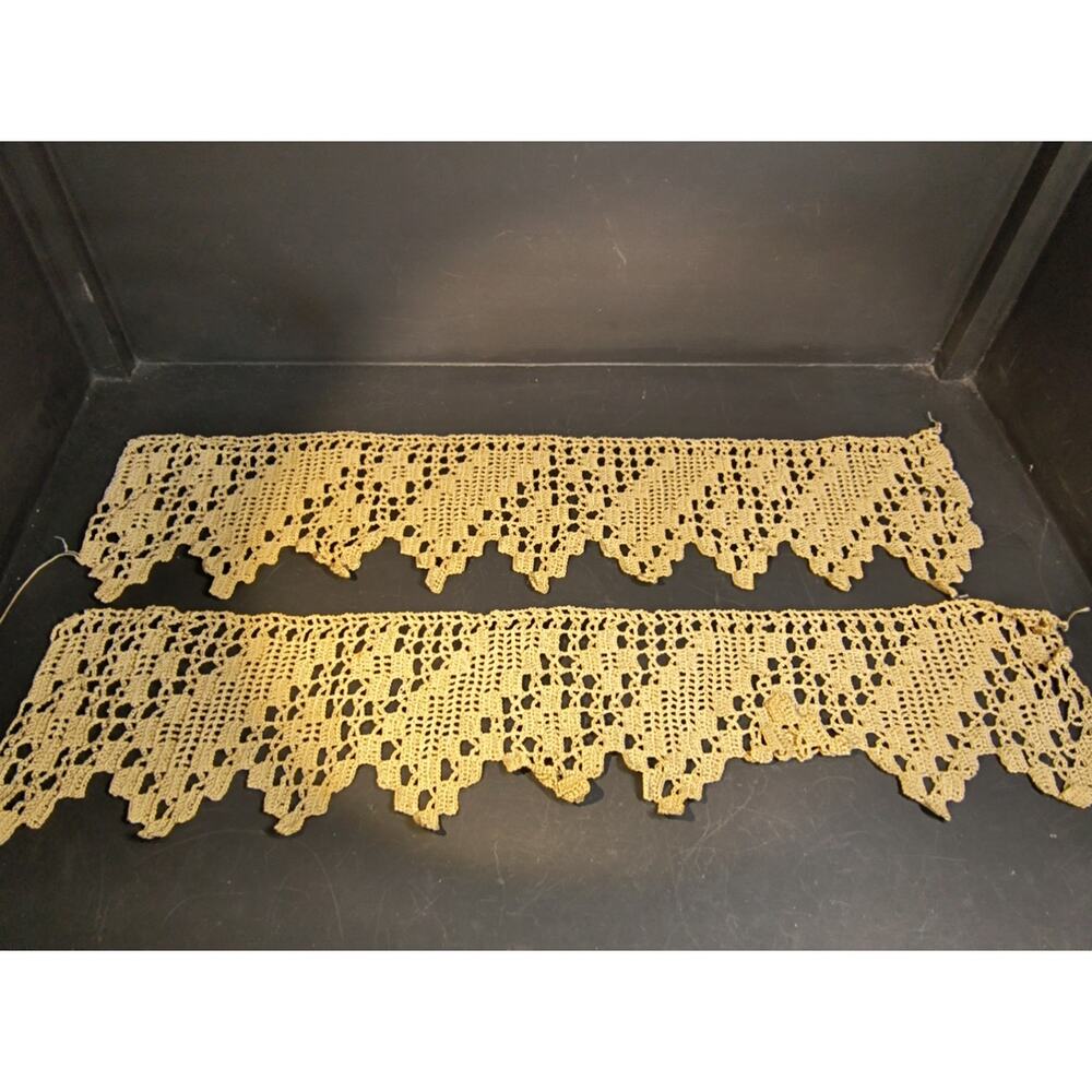 1467.  Two PCs Handmade Crochet Lace Beige Ecru